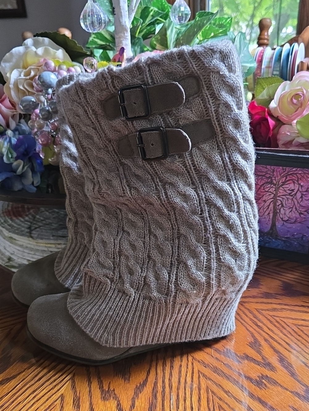 Steve Madden Leather And Textile Sweater Boots With Wedge Heels